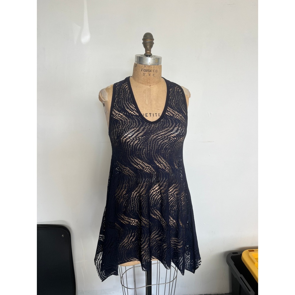 Kenar Navy Blue Crochet Knit Tunic Top Sleeveless V-Neck Racerback Small